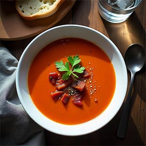 Bacon, Chilli & Tomato Soup served in a bowl