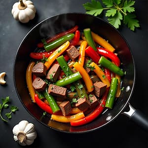 Beef & Bell served on fried white cabbage