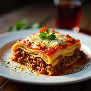 Beef Lasagne served in a bowl