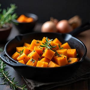 Butternut cubes lightly roasted with olive oil and herbs